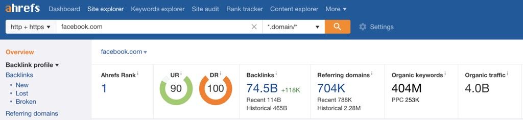 domain overview in Ahrefs SEO tool