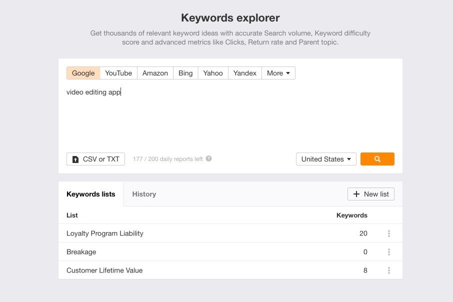 use Ahrefs Keywords Explorer for apps SEO